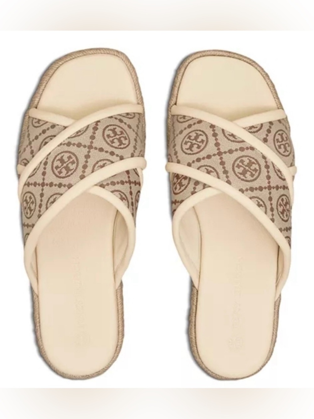 Tory Burch T Monogram Crisscross Espadrille Slide Sandals - Picture 2 of 12